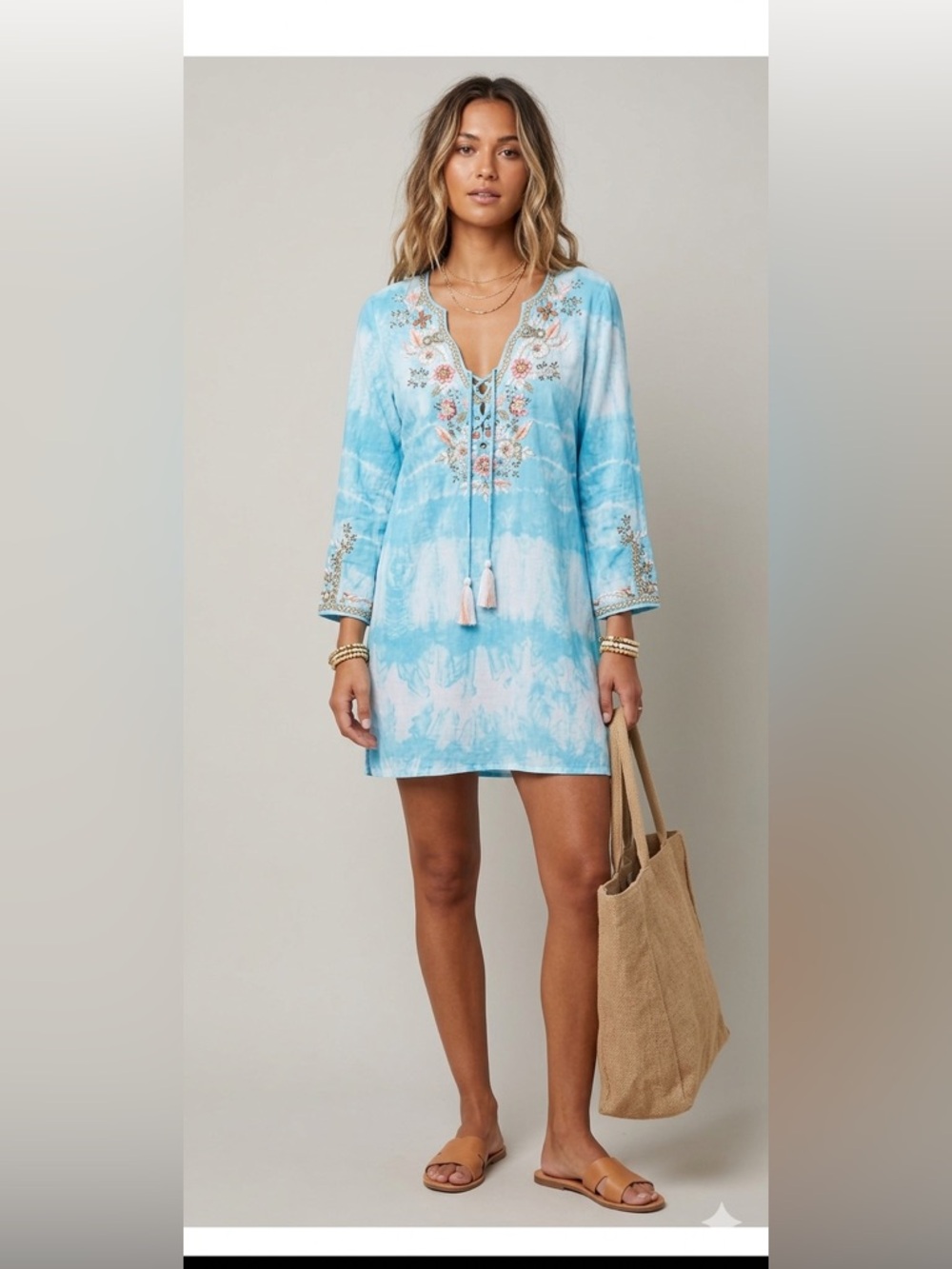 Soft surroundings icon‎ beverly womens tunic blouse medium sky blue tye die new